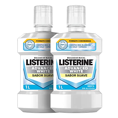 Listerine Advanced White Sabor Suave, Menta SIN ALCOHOL, Pack de...